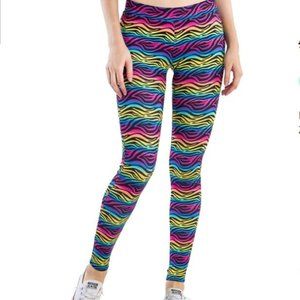 NWT Tipsy Elves Neon Rainbow Zebra Leggings Small